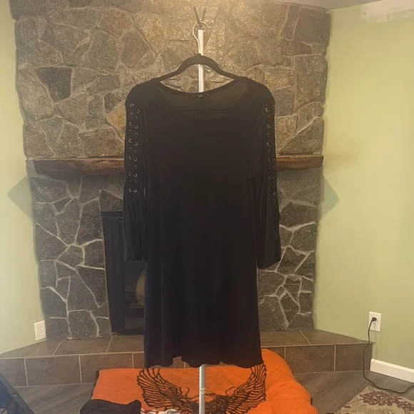Express Black Long Sleeve Dress with Eyelet Details